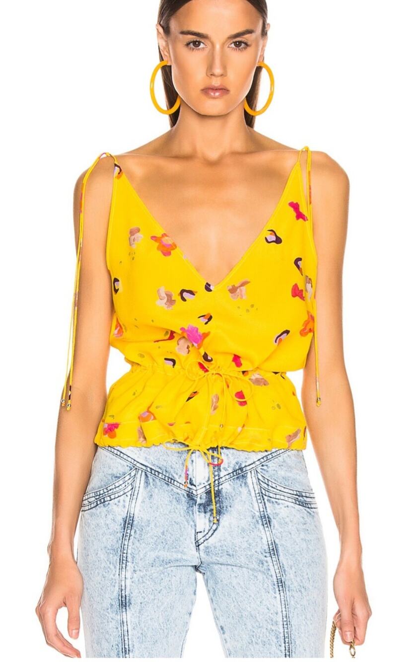 Altuzarra silk yellow floral print drawstring waist peplum sleeveless top size S